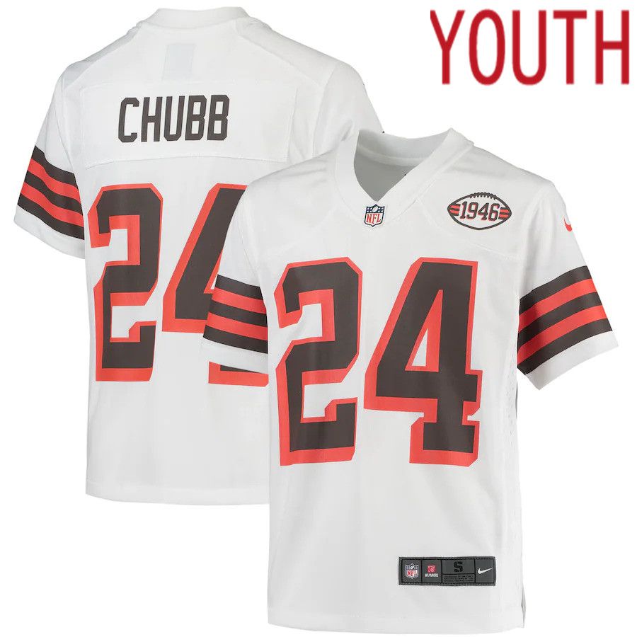 Youth Cleveland Browns 24 Nick Chubb Nike White 1946 Collection Alternate Game NFL Jersey